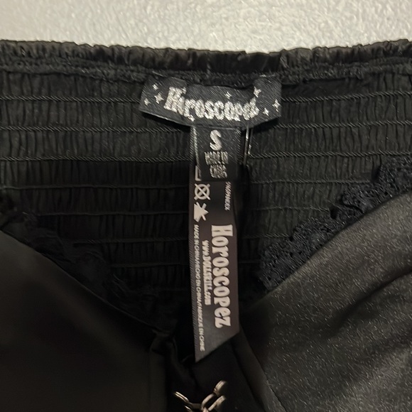 Dolls Kill Horoscopez Pass The Crystals Black Satin Corset Top - Picture 2 of 6